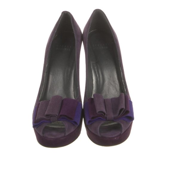 Stuart Weitzman Purple Suede Peep Toe Folded Bow Stiletto Pumps - Picture 6 of 16